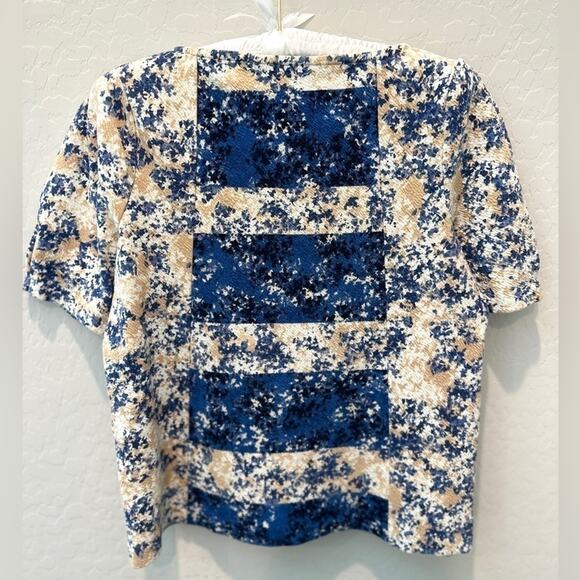 ANTHROPOLOGIE | Postmark Blue Beige Abstract Floral Puff Sleeve Blouse | Small - Picture 5 of 7
